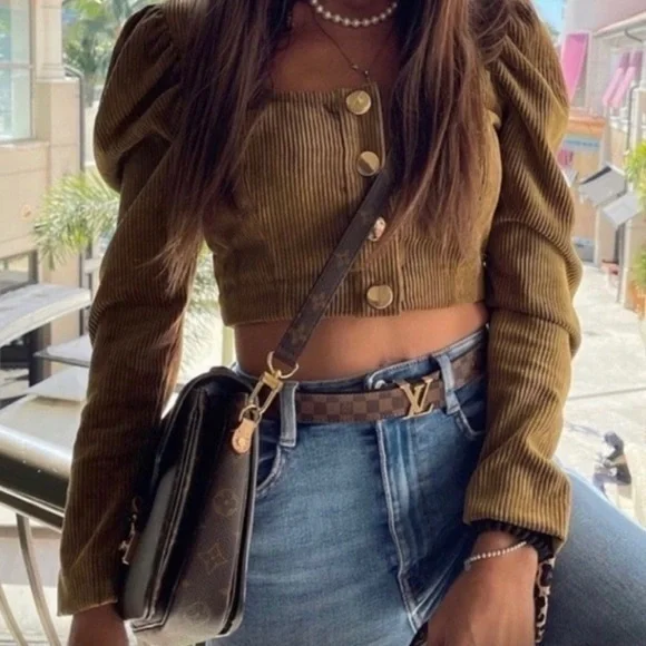 Zara puff sleeve top Corduroy - Picture 1 of 2